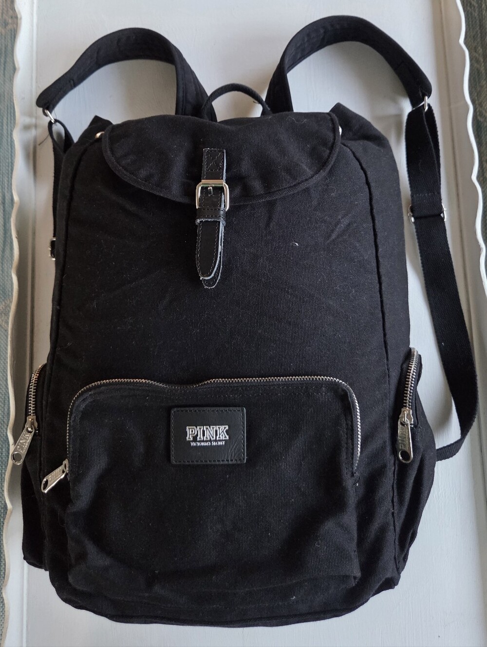 PINK Victoria's Secret Black Canvas Daypack Backpack